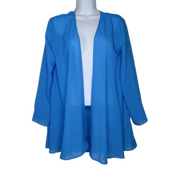 Blue Chiffon Womens Open Front Long Sleeve Cardigan Kimono Cover-Up OS - Picture 1 of 6
